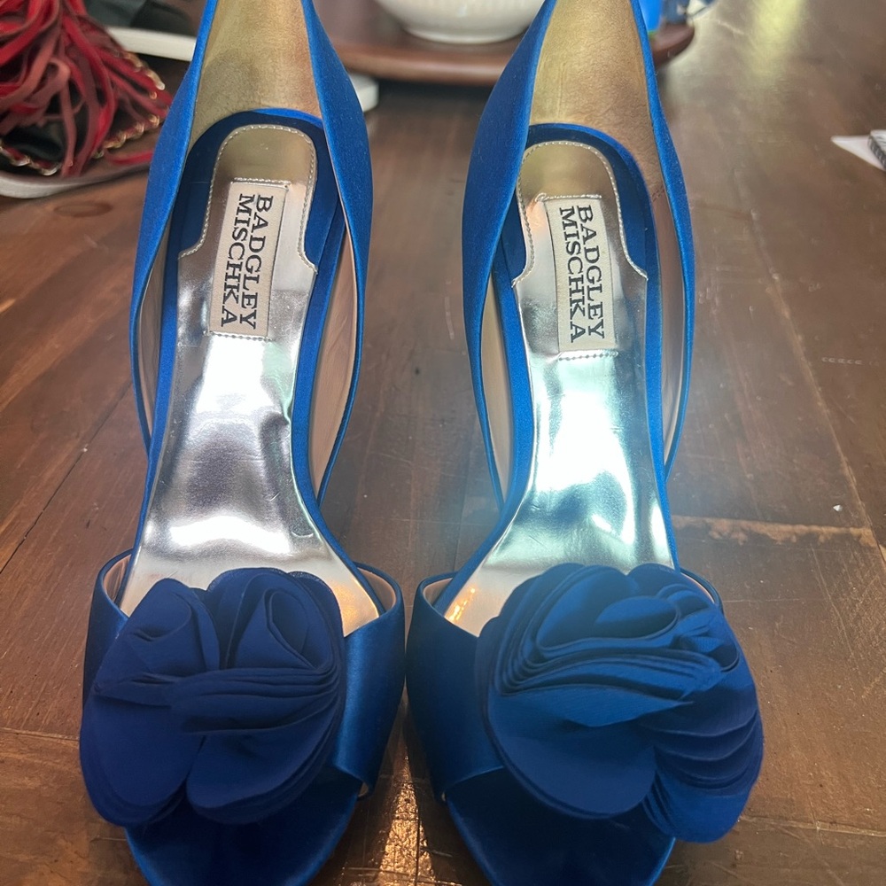 Badgley Mischka Blue Heels with Floral Accent